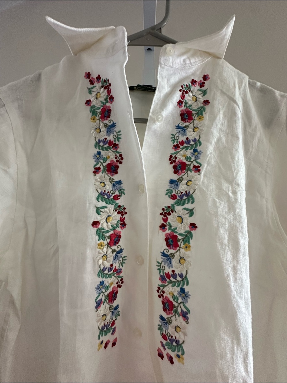 Vintage Linen Ralph Lauren White Long-Sleeve Embroidered Peasant Blouse - Picture 4 of 6
